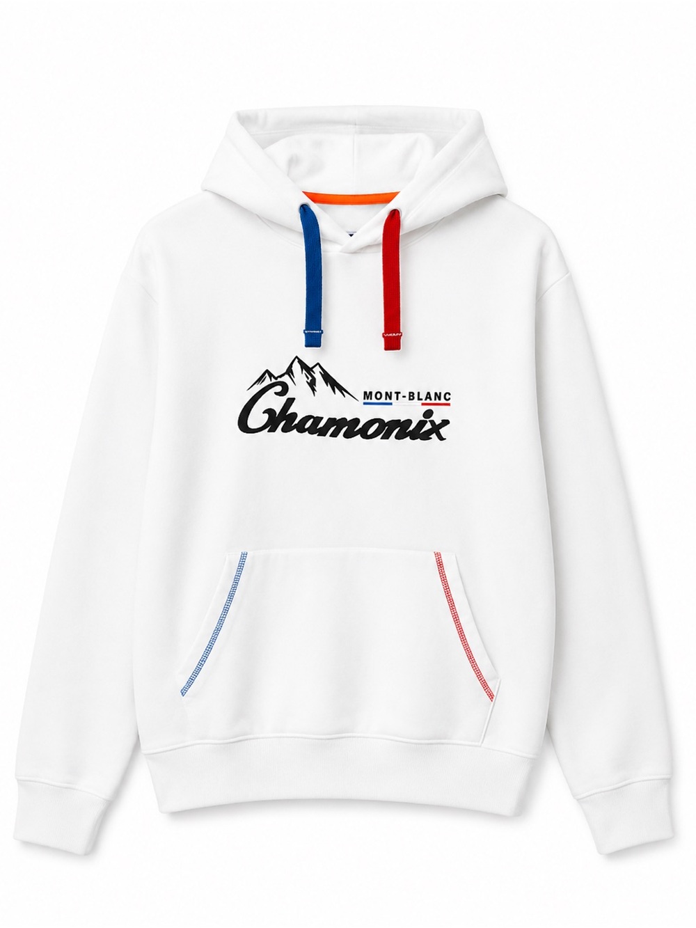 Mont Blanc White Hoodie with Blue and Red Accents